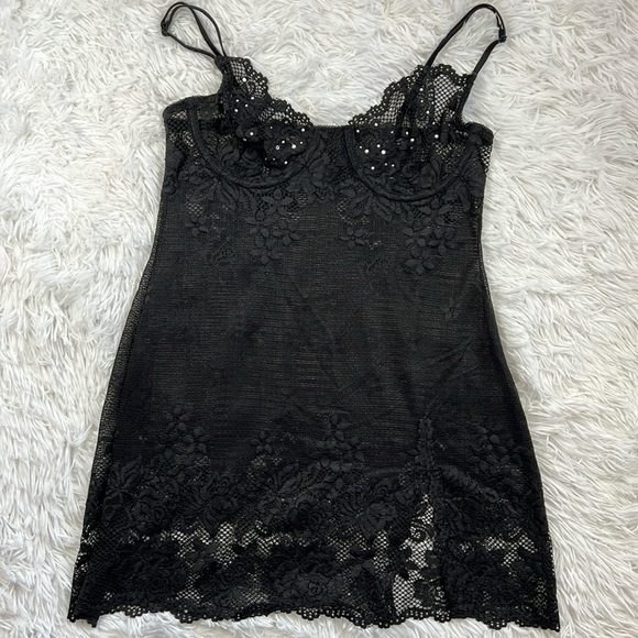 Victoria's Secret Other - Victoria’s Secret Black Lace Nighty Lingerie Slip Dress